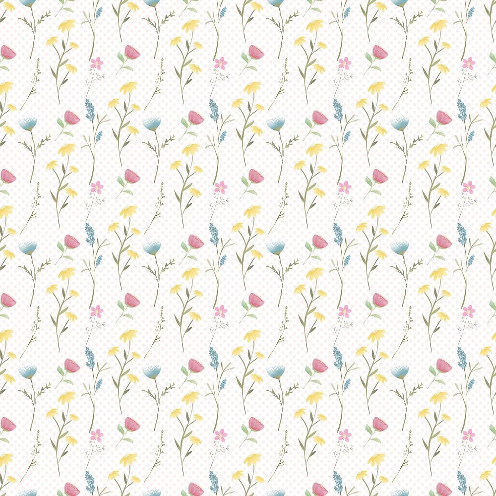 Wild Flowers Singles on Dots Fabric - White