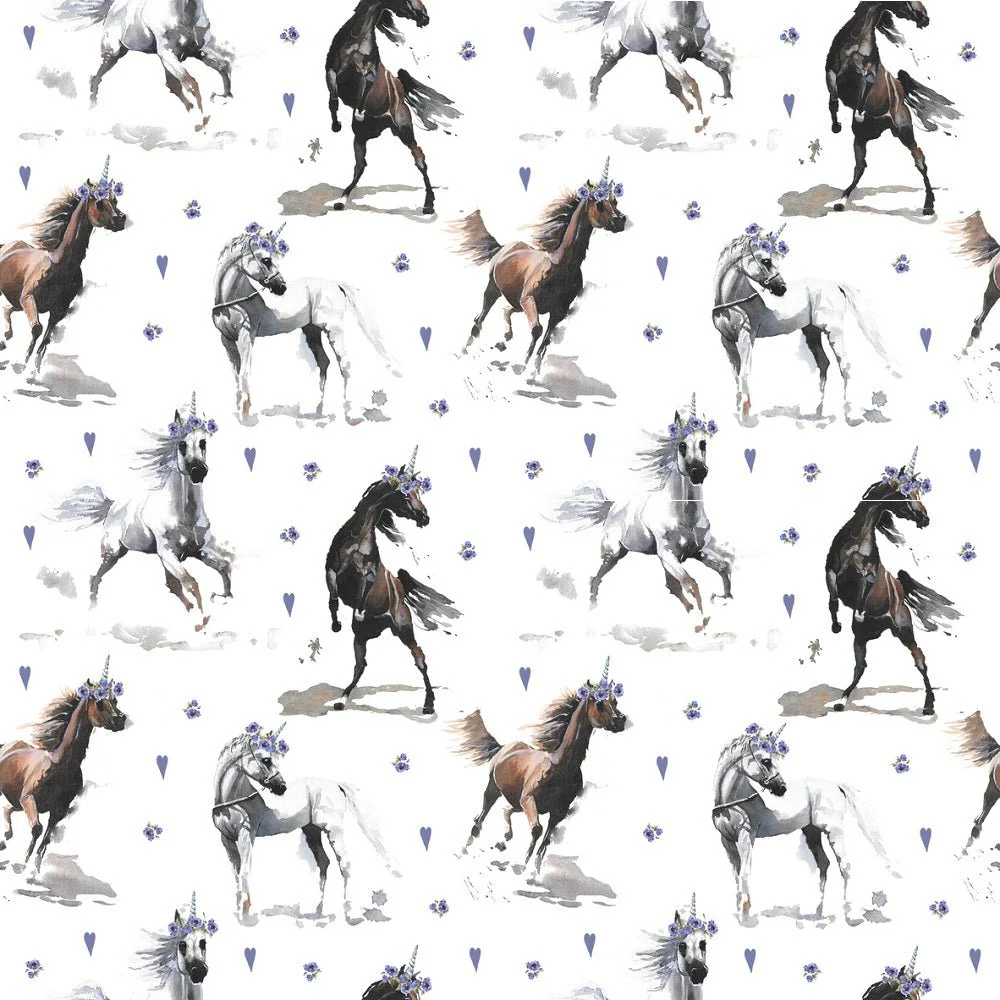 Wild Horses with Purple Flowers Fabric