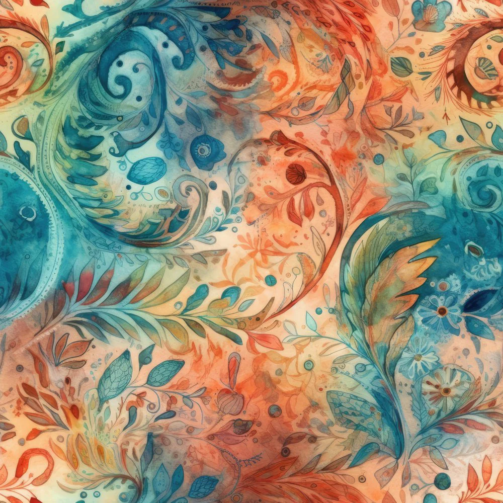 Wild Watercolor Paisleys Pattern #6 Fabric