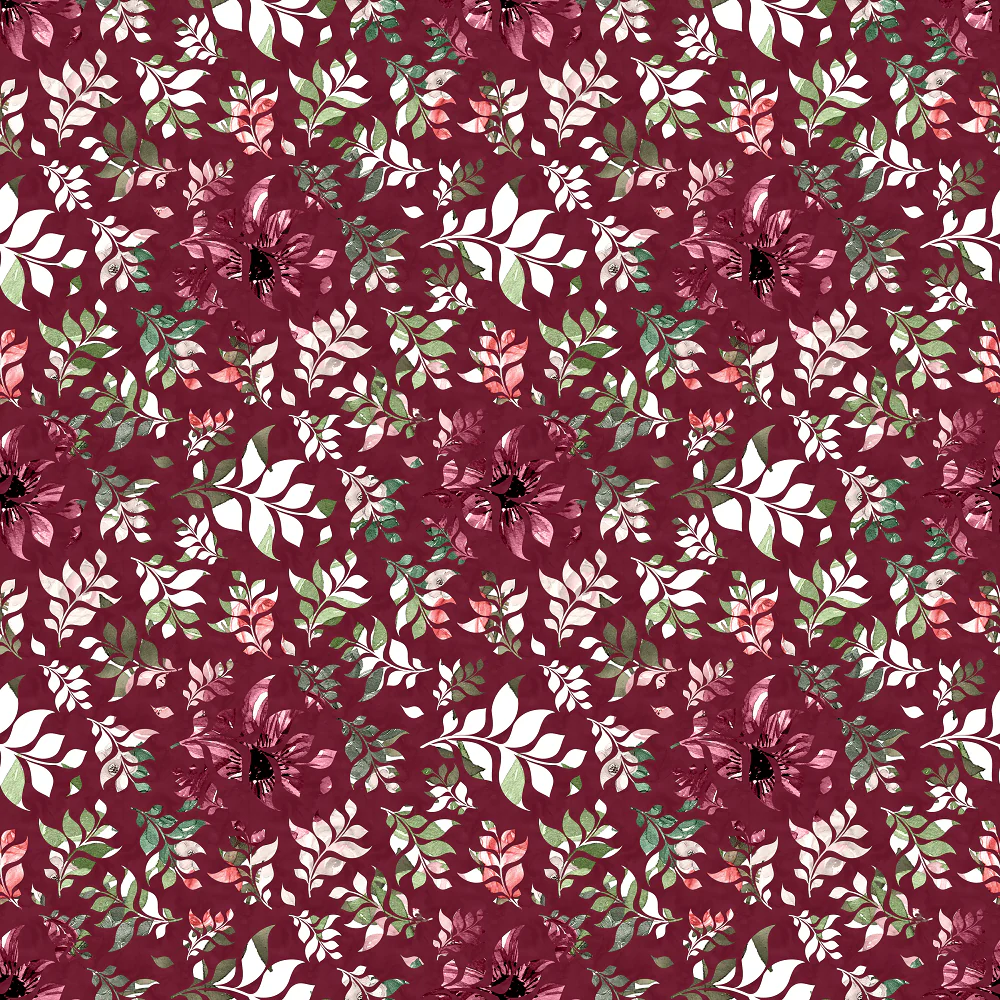 Wildflower Leaves Fabric - Burgundy