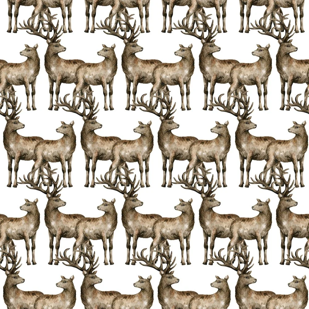 Wildlife Deer Watercolor Fabric - Brown
