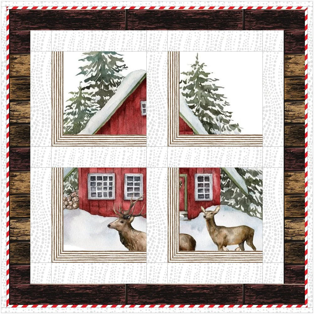Window to the World, Snowy Cabin and Deer Quilt Kit - 40" x 40" - Image 2