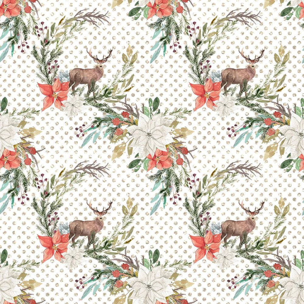Winter Dreams Floral Deer on Dots Fabric