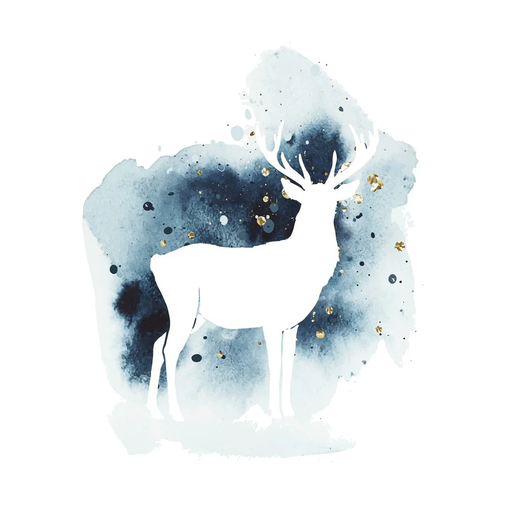 Winter Forest Deer Fabric Panel - Blue