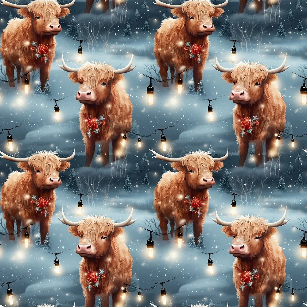 Winter Highland Cows Fabric