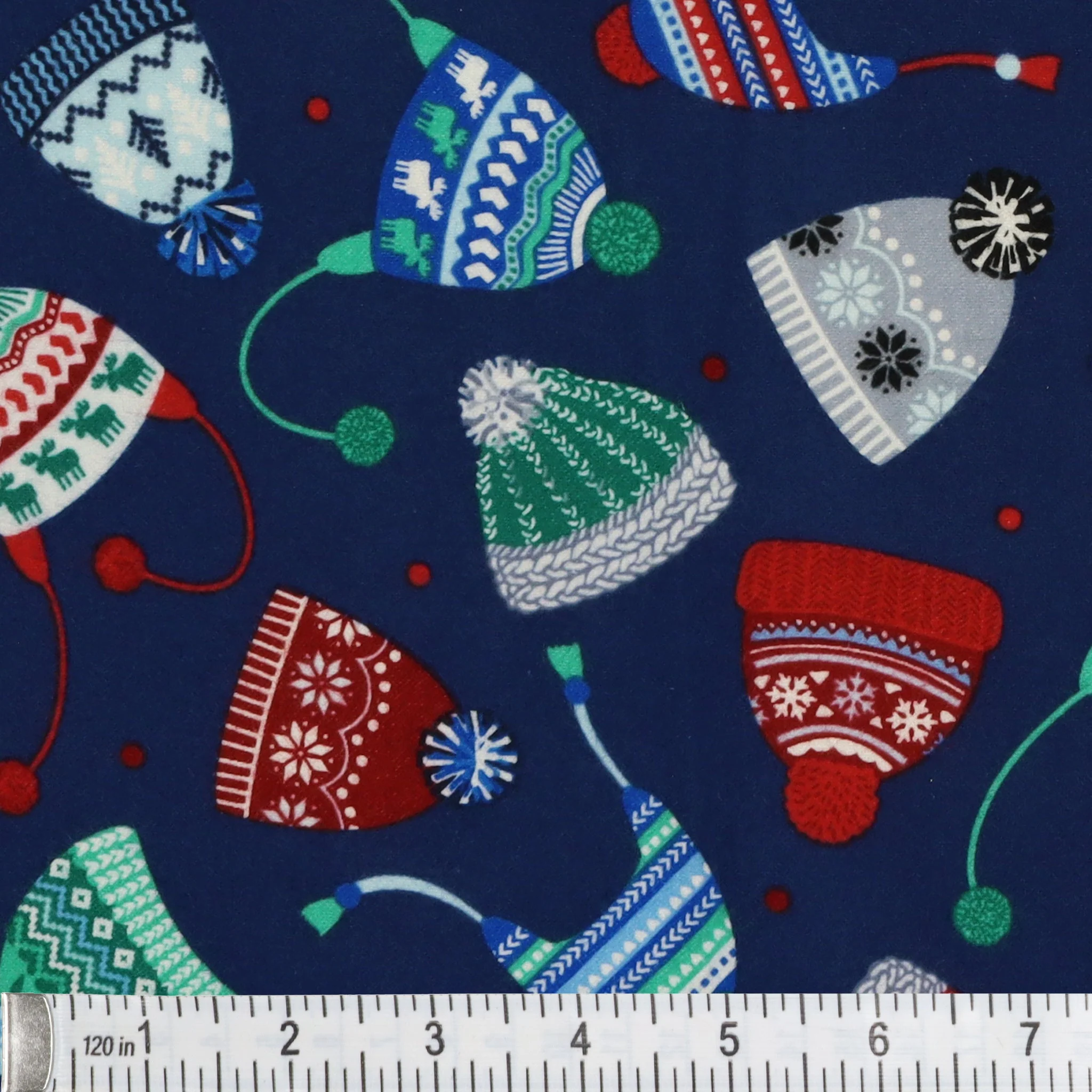 Winter Wonders Flannel Fabric Collection - Cozy Hats Navy - Image 2