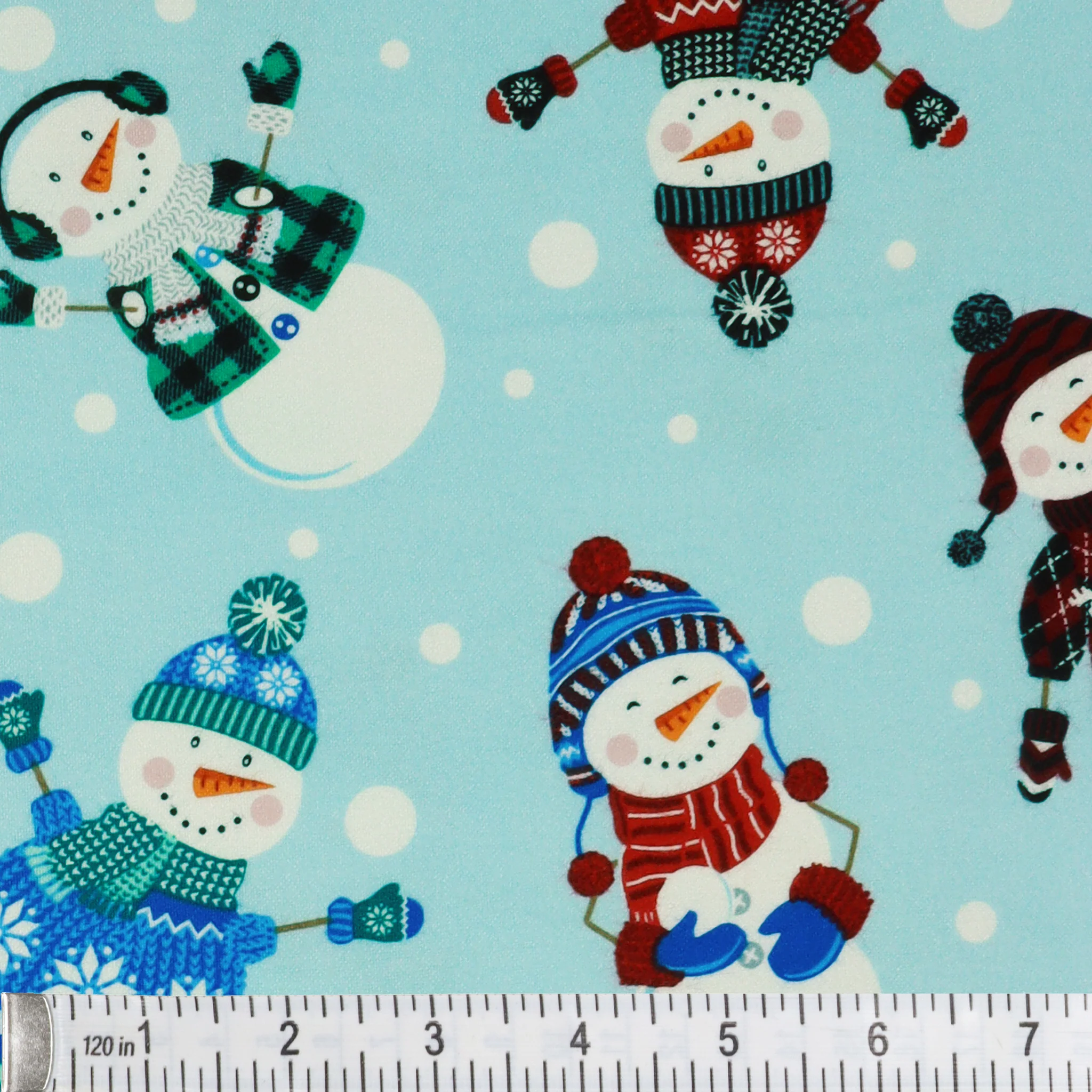 Winter Wonders Flannel Fabric Collection - Happy Snowmen Light Blue - Image 2