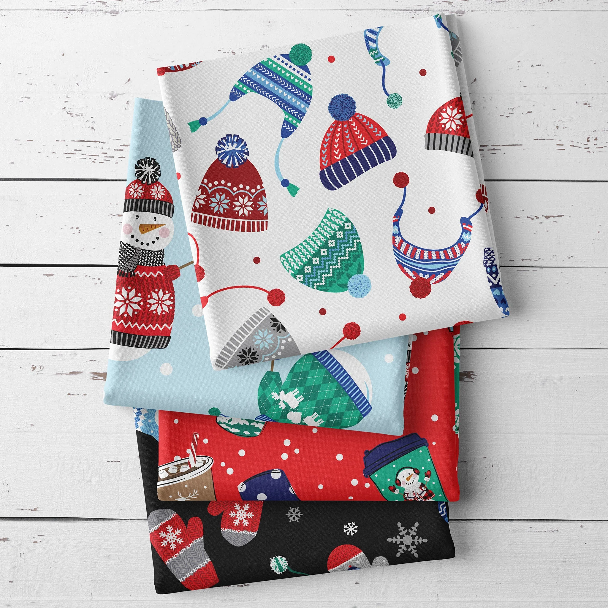 Winter Wonders Flannel Fabric Collection - Cozy Hats White - Image 5