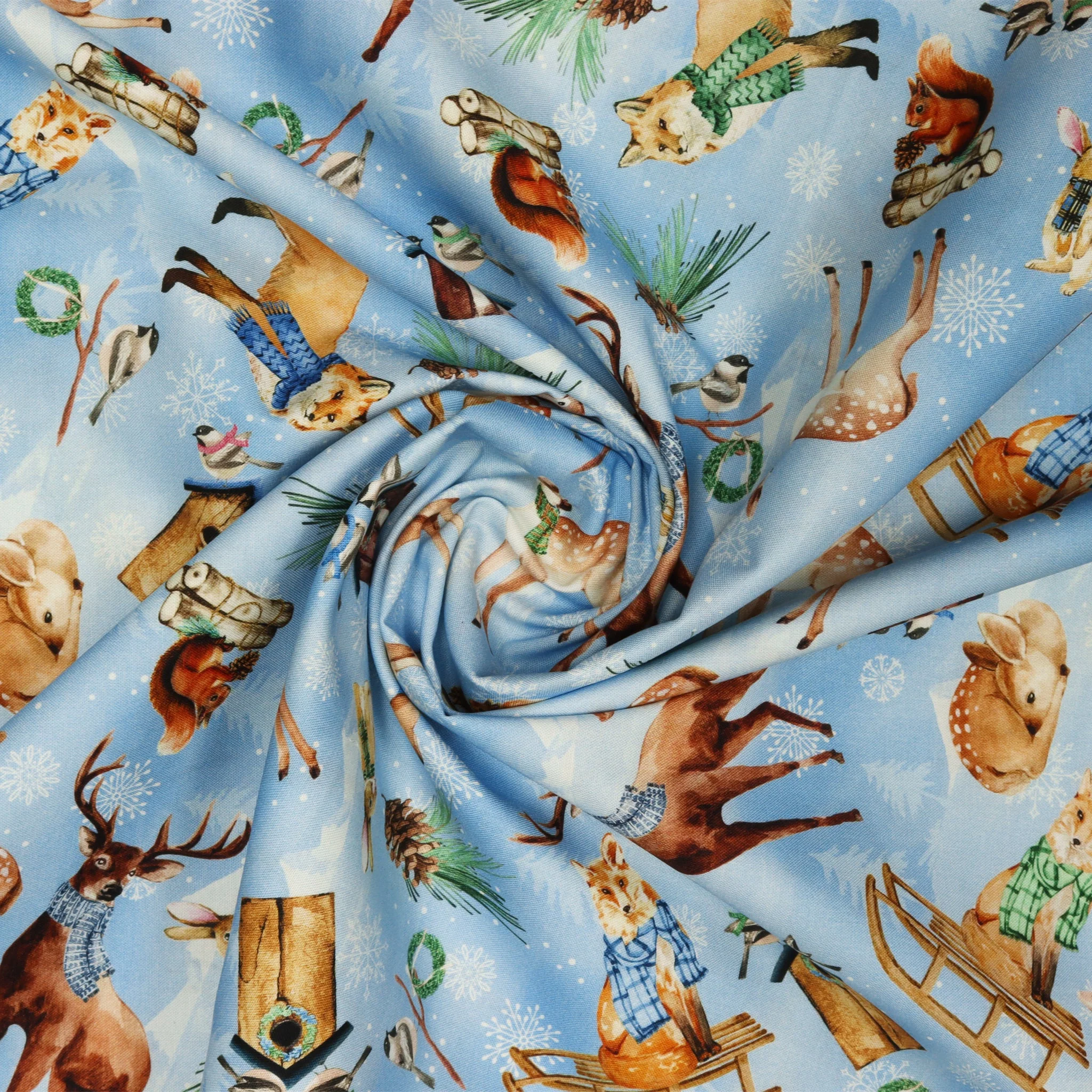 Woodland Wonderland Fabric Collection - Woodland Animals Light Blue - Image 2