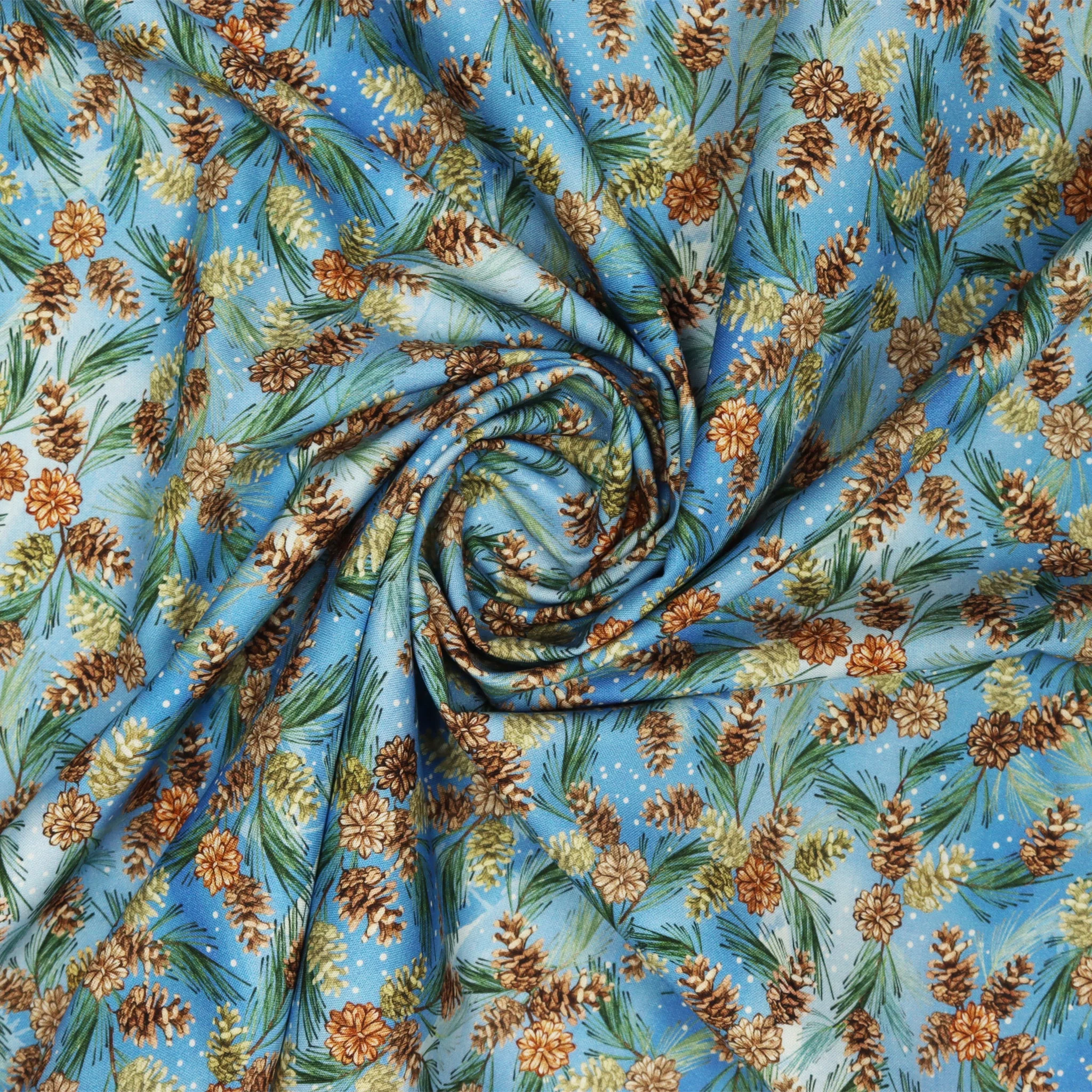 Woodland Wonderland Fabric Collection - Woodland Pinecones Medium Blue - Image 2