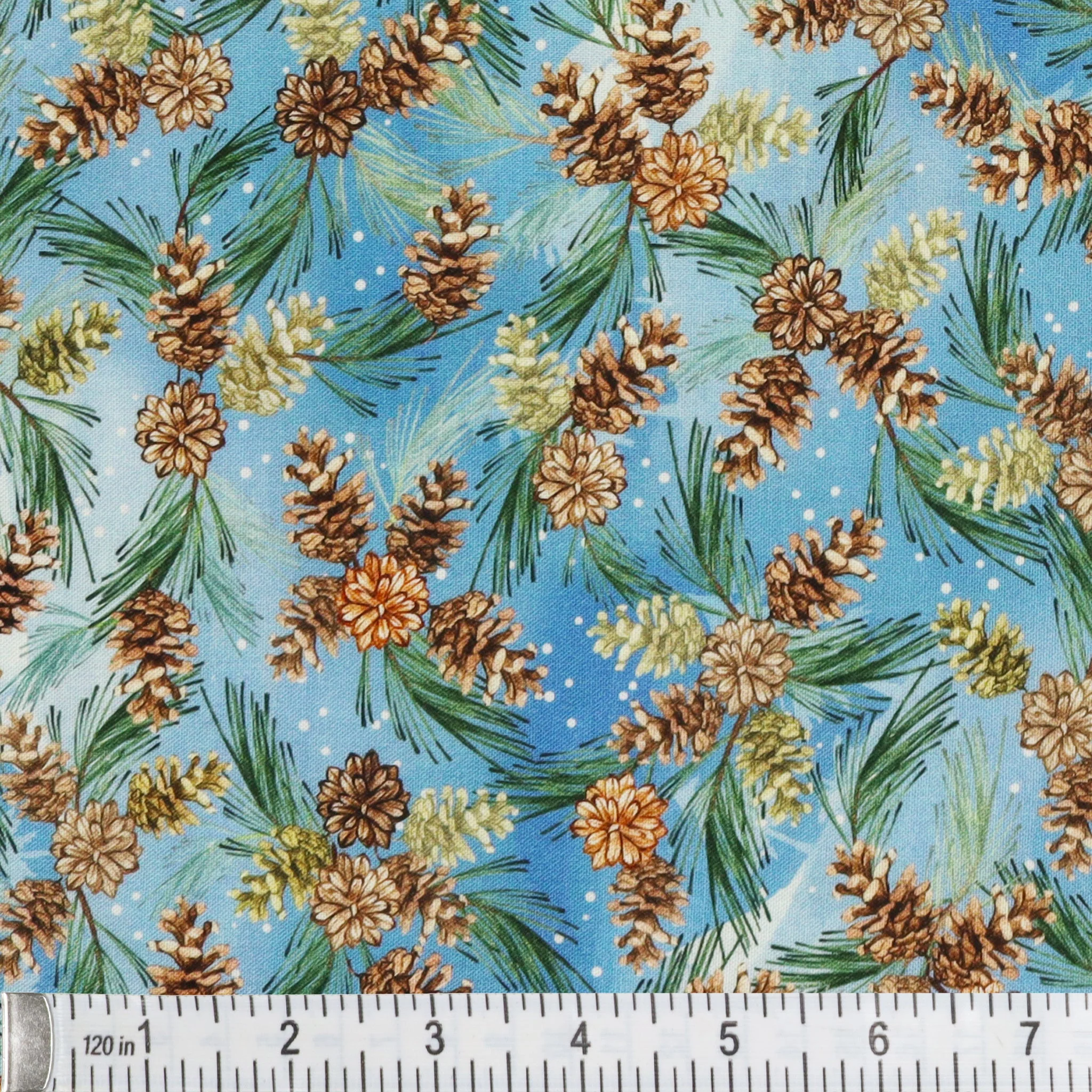 Woodland Wonderland Fabric Collection - Woodland Pinecones Medium Blue - Image 3