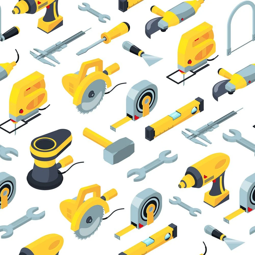 Yellow Construction Tools Variation #1 Fabric