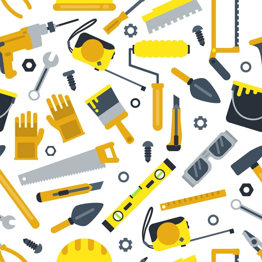 Yellow Construction Tools Variation #2 Fabric