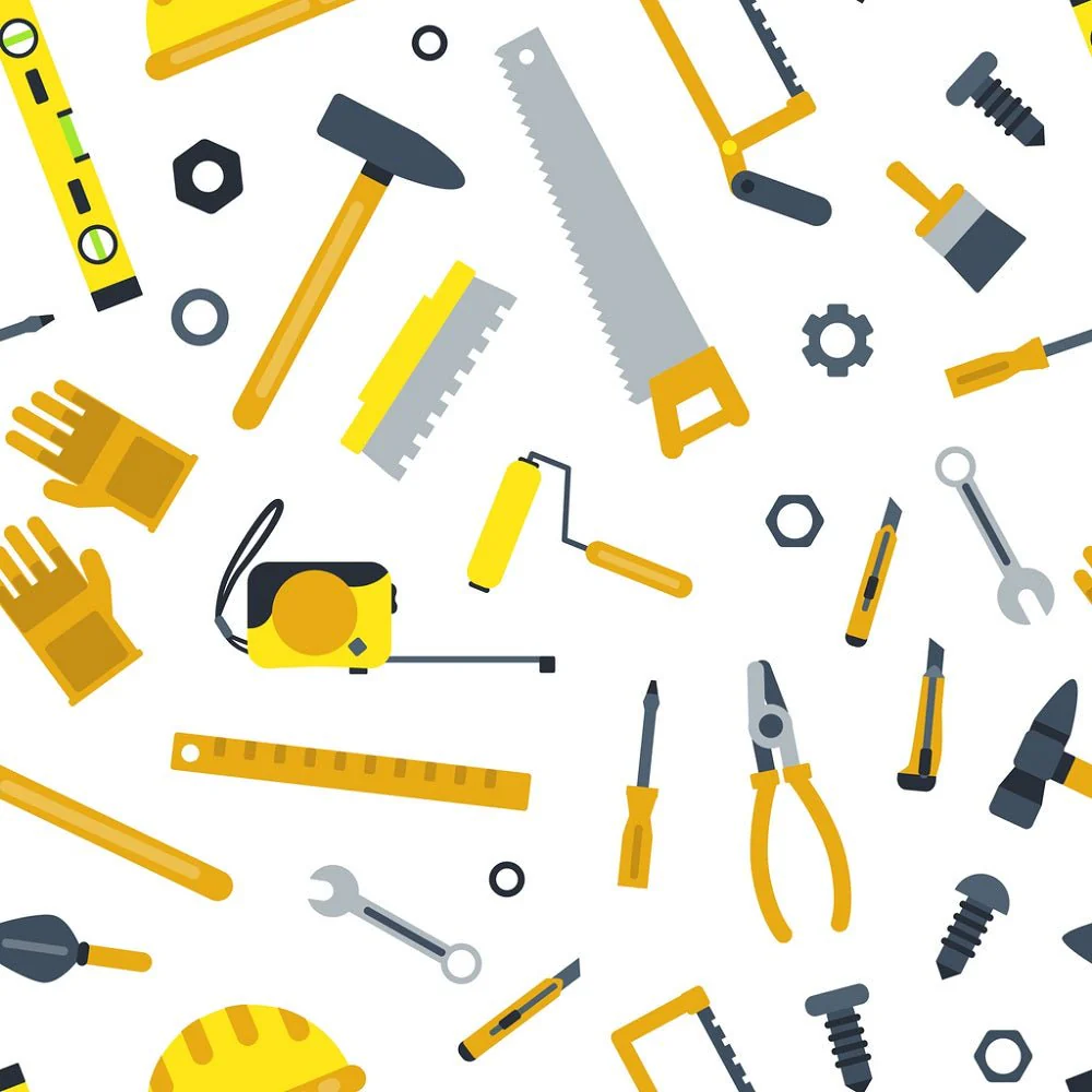 Yellow Construction Tools Variation #3 Fabric