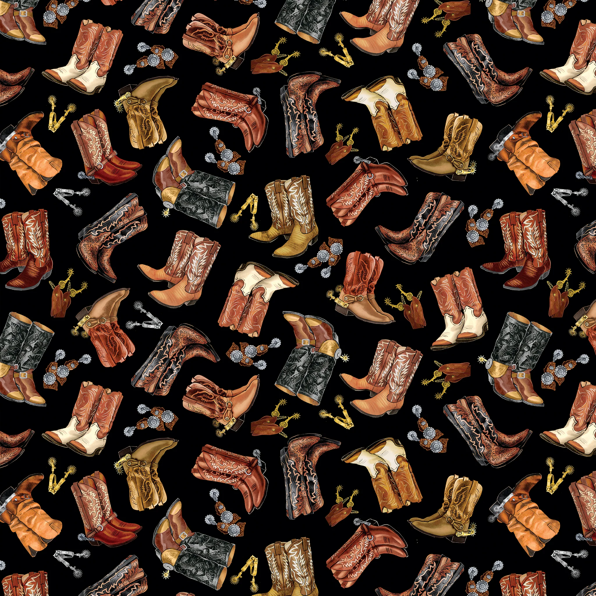 Yellowstone 108" Fabric Collection - Cowboy Boots Black 108"