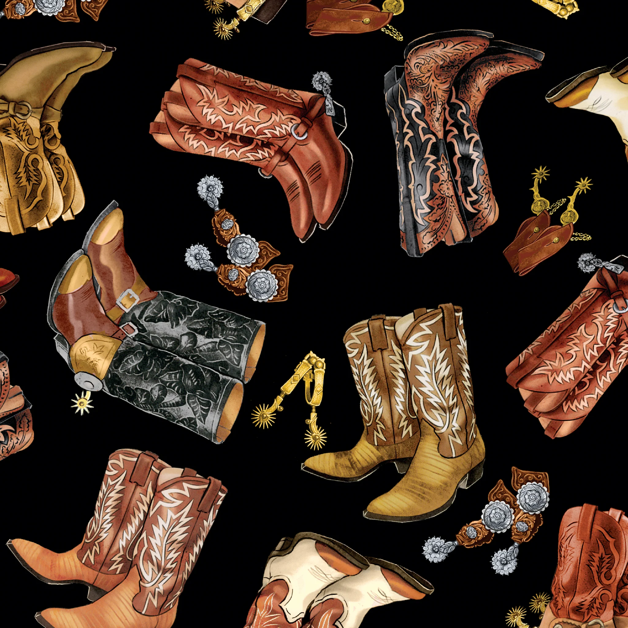 Yellowstone 108" Fabric Collection - Cowboy Boots Black 108" - Image 2