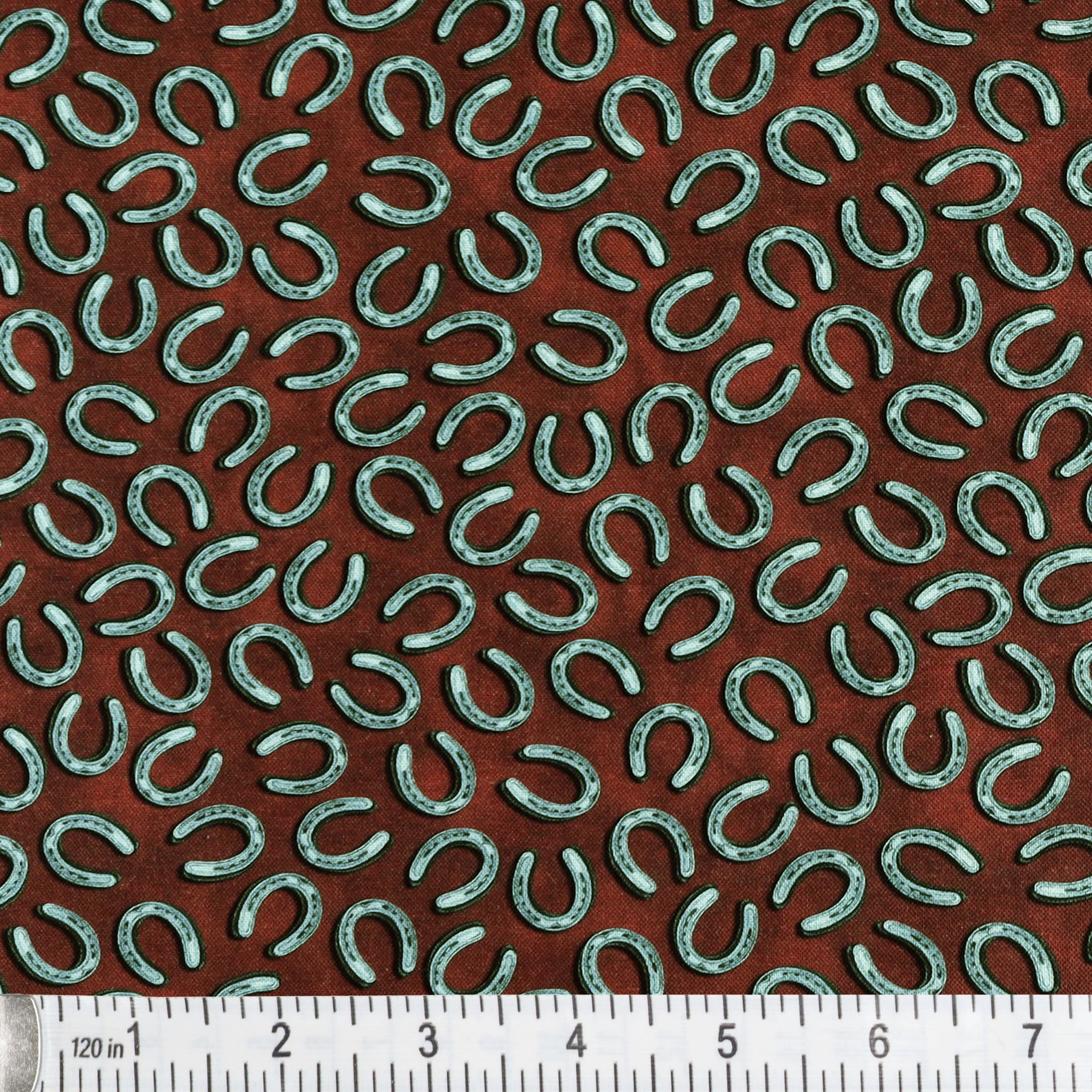 Yellowstone Fabric Collection - Tossed Horseshoes Brick Red - Image 2