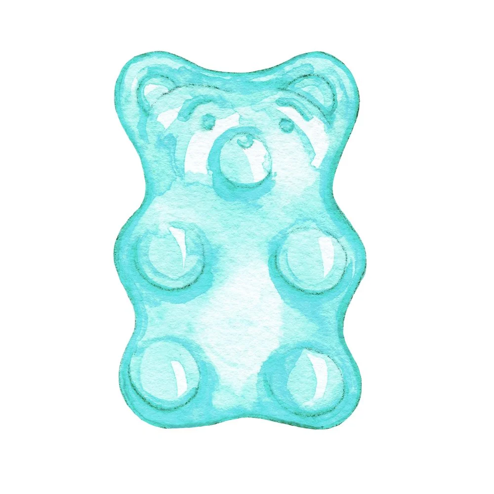 Yummy Gummy Bear Fabric Panel - Blue