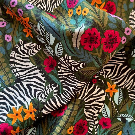 Zebras Fabric Collection - Green Frolicking Zebras - Image 3