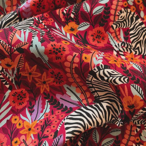 Zebras Fabric Collection - Red Frolicking Zebras - Image 3