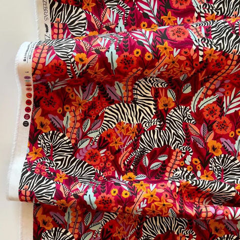 Zebras Fabric Collection - Red Frolicking Zebras - Image 4
